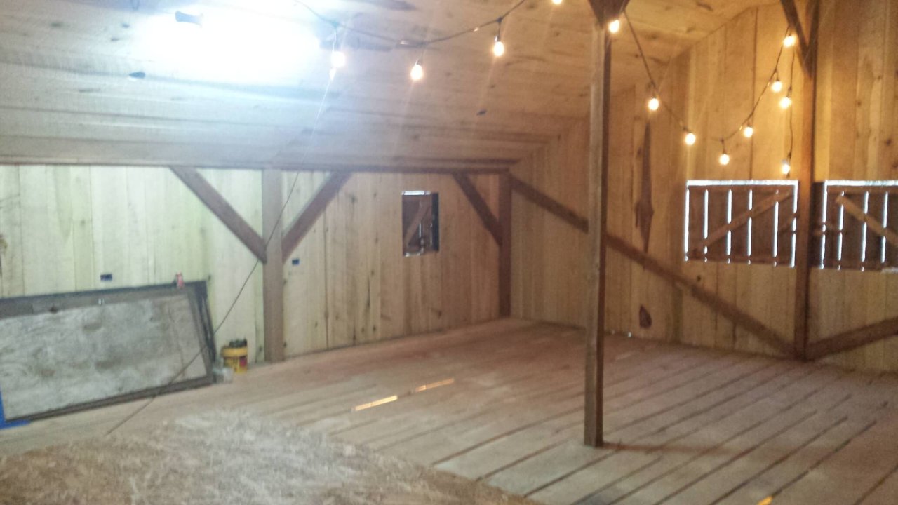 Barn interior with new framing and lighting