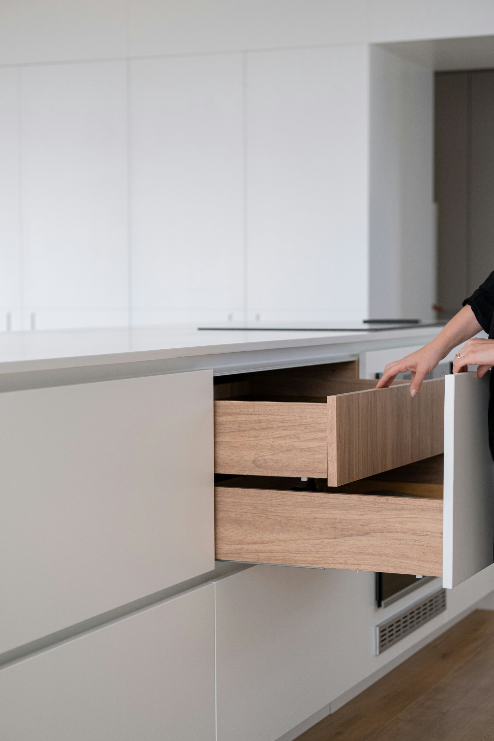 Soft-close drawers in new kitchen cabinetry