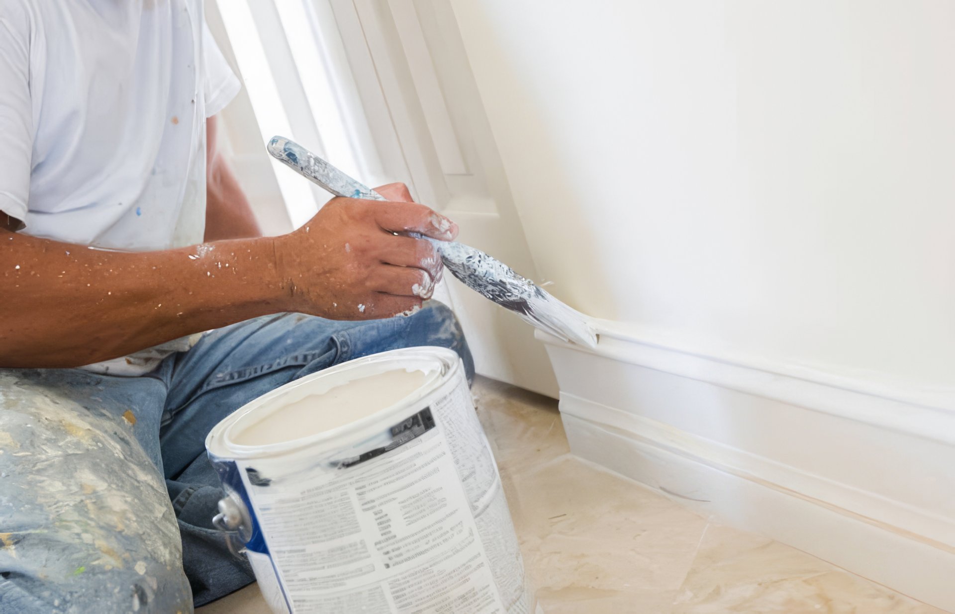 Painter cutting in trim with a brush
